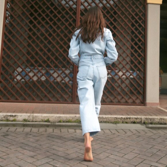 Zara Z1975 long‑sleeve denim jumpsuit light blue | Size XS | 100% Cotton - Picture 3 of 16